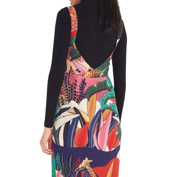 Farm Rio NWT Rainbow Fauna Tropical Jungle Print Midi Slip Dress Women’s Small - Picture 2 of 16